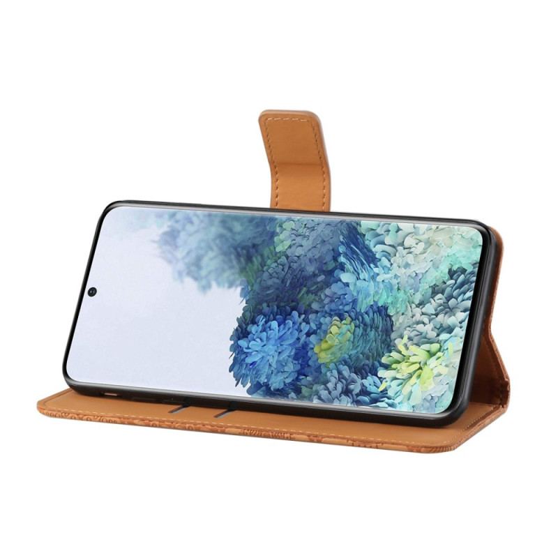 Capa Em Pele Para Samsung Galaxy S23 Plus 5G Padrão De Tapeçaria