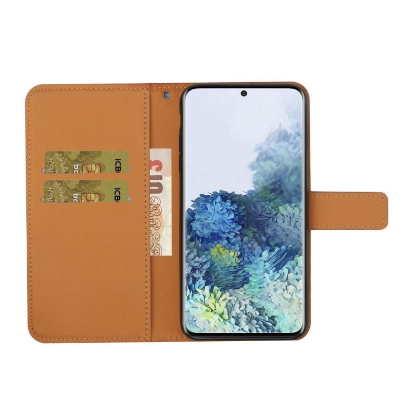 Capa Em Pele Para Samsung Galaxy S23 Plus 5G Padrão De Tapeçaria