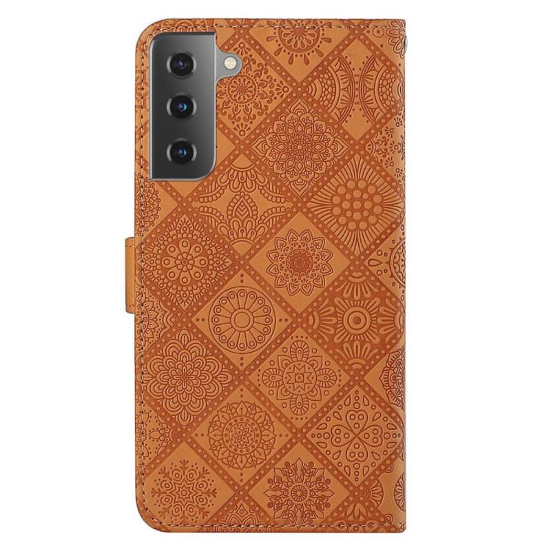 Capa Em Pele Para Samsung Galaxy S23 Plus 5G Padrão De Tapeçaria