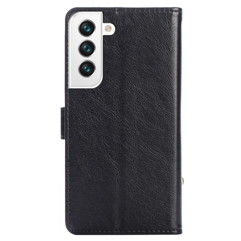 Capa Em Pele Para Samsung Galaxy S23 Plus 5G Porta-moedas Frontal E Cordão