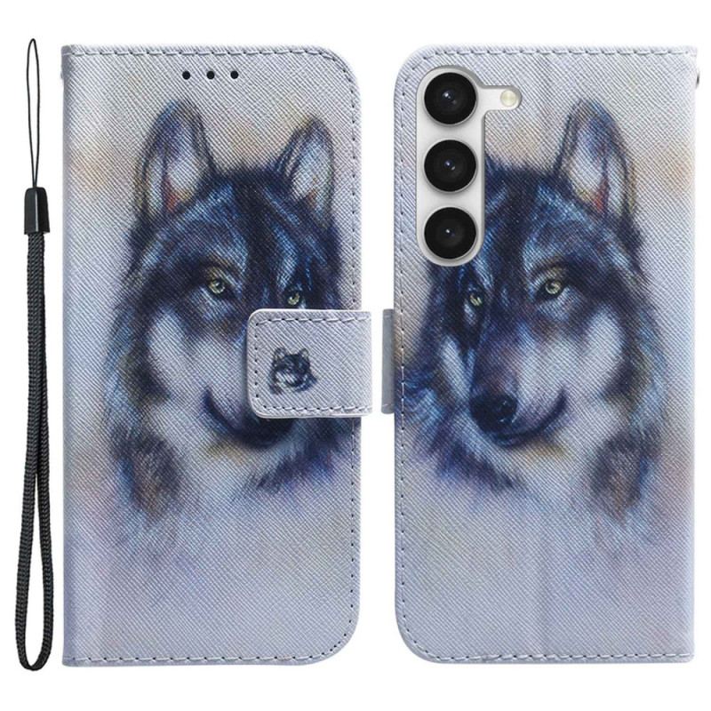 Capa Flip Para Samsung Galaxy S23 Plus 5G Aquarela Lobo