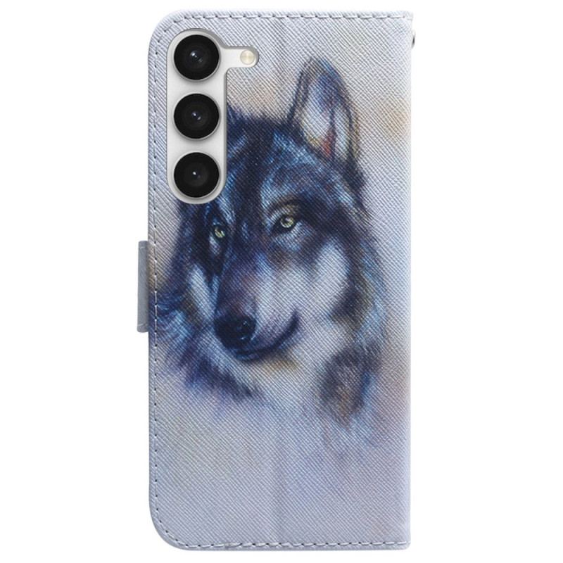 Capa Flip Para Samsung Galaxy S23 Plus 5G Aquarela Lobo