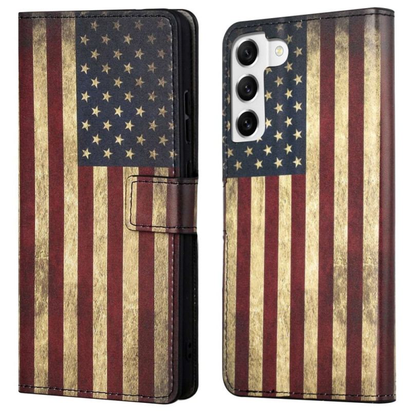 Capa Flip Para Samsung Galaxy S23 Plus 5G Bandeira Americana Vintage