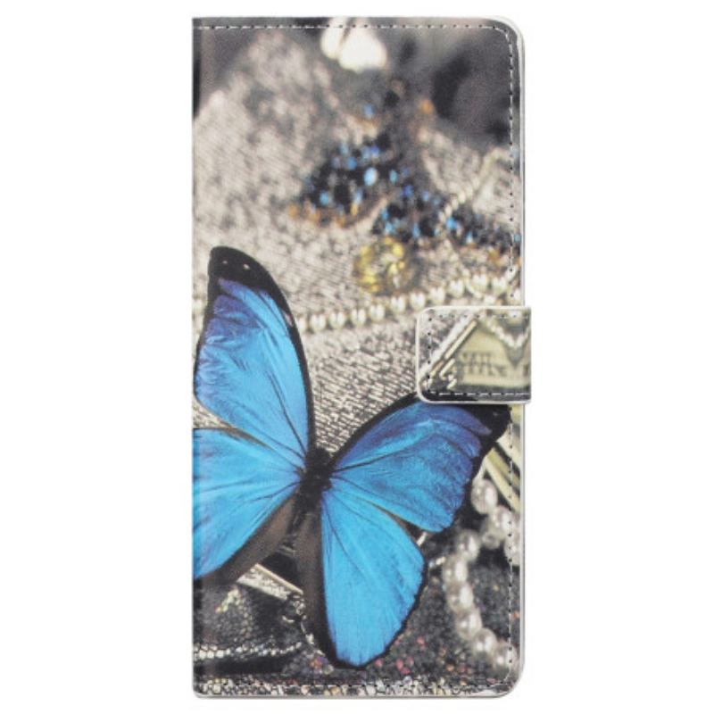 Capa Flip Para Samsung Galaxy S23 Plus 5G Borboleta Azul