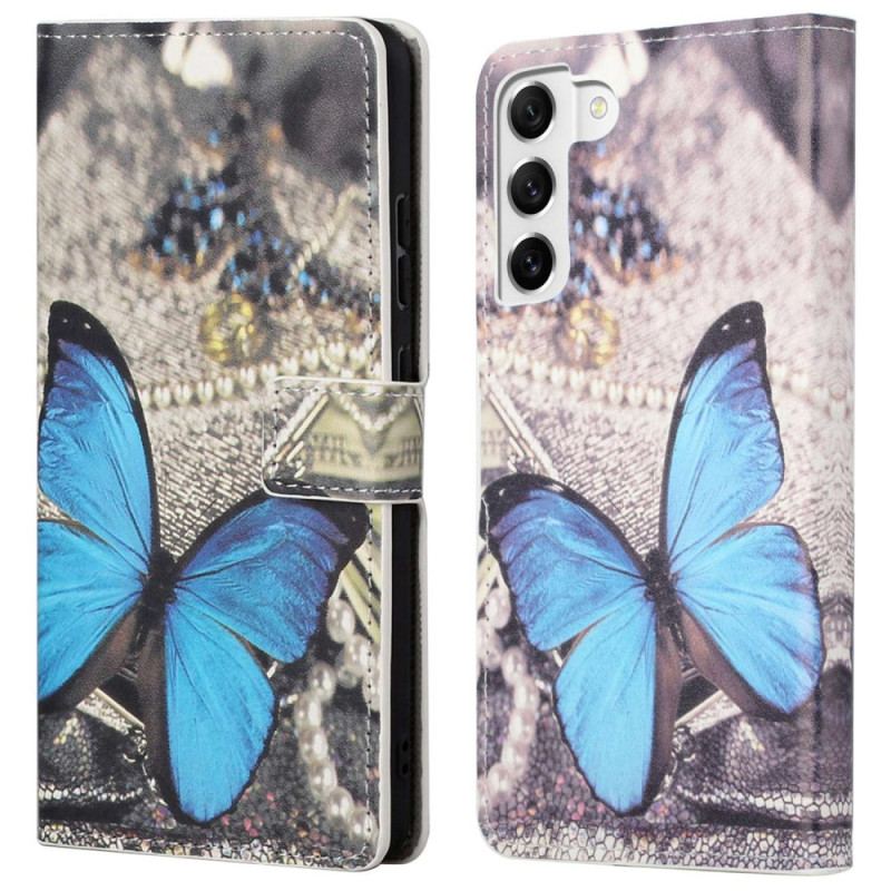 Capa Flip Para Samsung Galaxy S23 Plus 5G Borboleta Azul