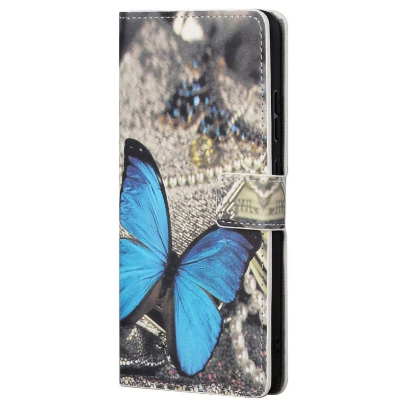 Capa Flip Para Samsung Galaxy S23 Plus 5G Borboleta Azul