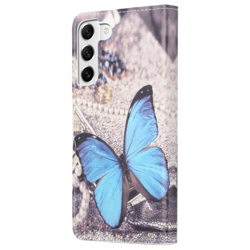 Capa Flip Para Samsung Galaxy S23 Plus 5G Borboleta Azul