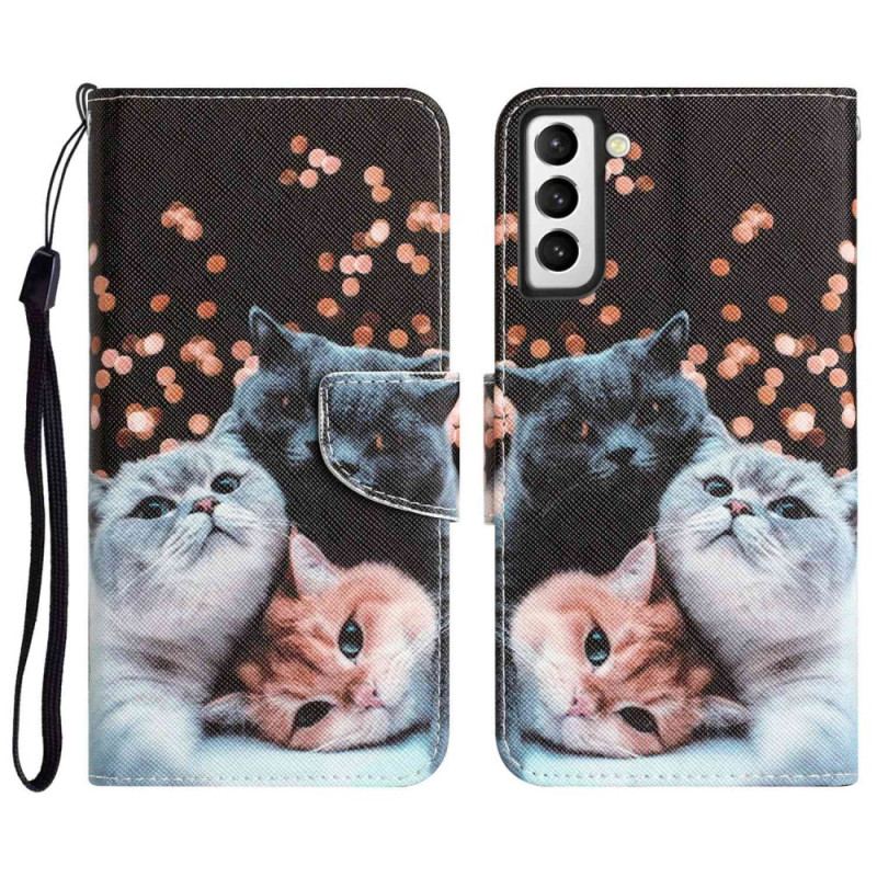 Capa Flip Para Samsung Galaxy S23 Plus 5G De Cordão Apenas Gatos Tangas