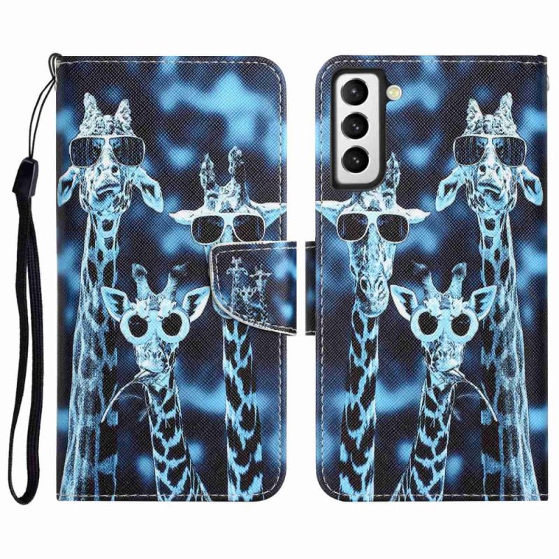 Capa Flip Para Samsung Galaxy S23 Plus 5G De Cordão Apenas Girafas Com Alças