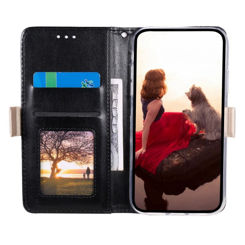 Capa Flip Para Samsung Galaxy S23 Plus 5G De Cordão Bolsa De Moedas Com Alça De Renda