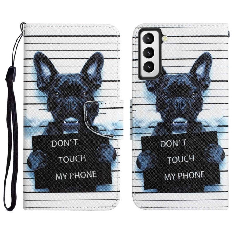 Capa Flip Para Samsung Galaxy S23 Plus 5G De Cordão Cachorro Não Toque No Meu Celular Com Cordão