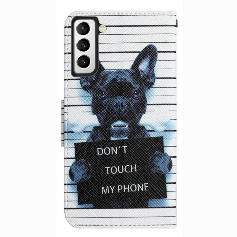 Capa Flip Para Samsung Galaxy S23 Plus 5G De Cordão Cachorro Não Toque No Meu Celular Com Cordão