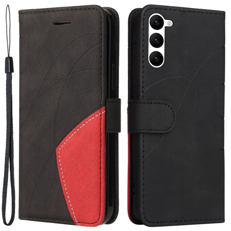 Capa Flip Para Samsung Galaxy S23 Plus 5G De Cordão Correia De Dois Tons