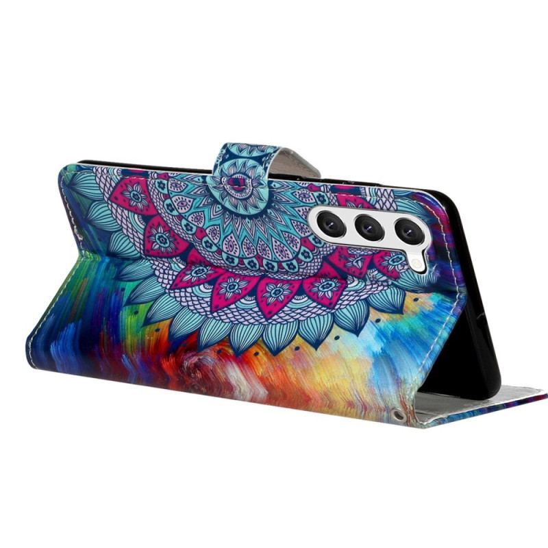 Capa Flip Para Samsung Galaxy S23 Plus 5G De Cordão Mandala De Tiras Coloridas