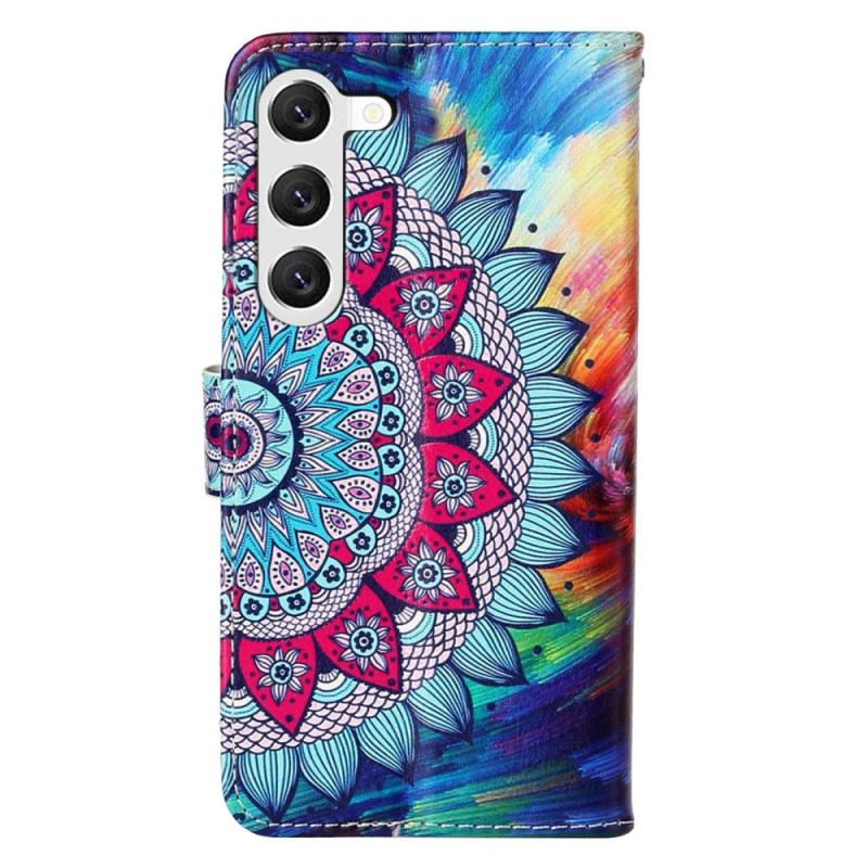 Capa Flip Para Samsung Galaxy S23 Plus 5G De Cordão Mandala De Tiras Coloridas