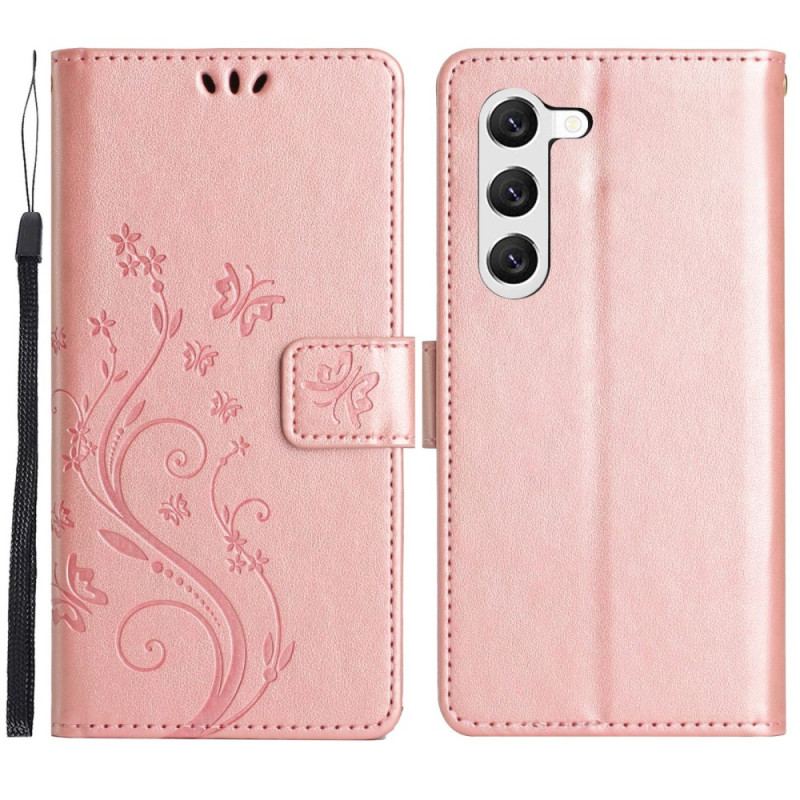 Capa Flip Para Samsung Galaxy S23 Plus 5G De Cordão Strappy Floral