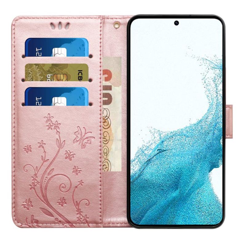 Capa Flip Para Samsung Galaxy S23 Plus 5G De Cordão Strappy Floral