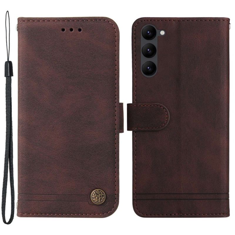 Capa Flip Para Samsung Galaxy S23 Plus 5G Estilo De Couro Com Rebite Decorativo