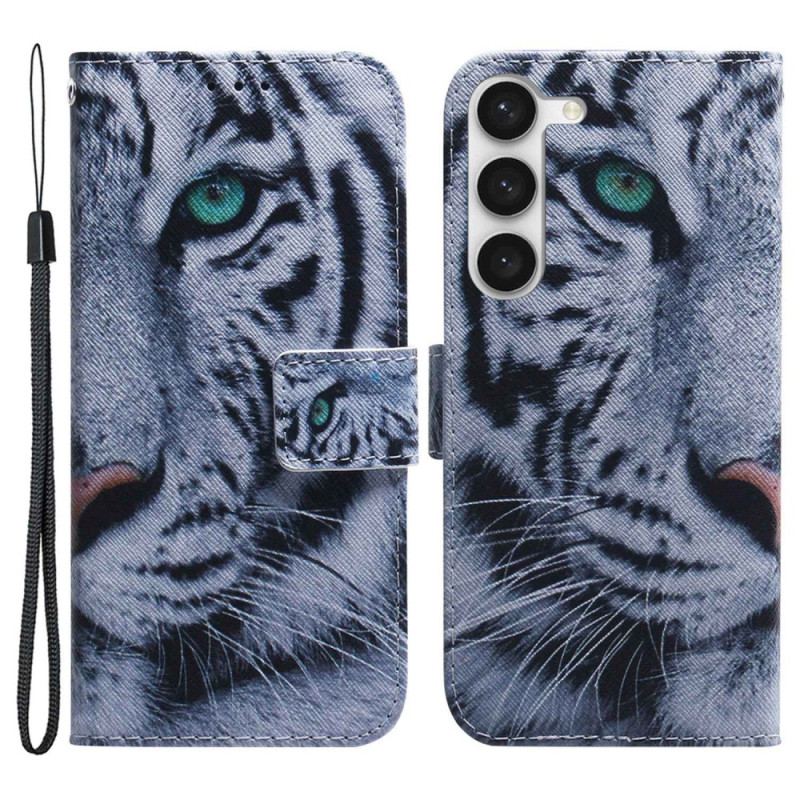 Capa Flip Para Samsung Galaxy S23 Plus 5G Tigre Branco