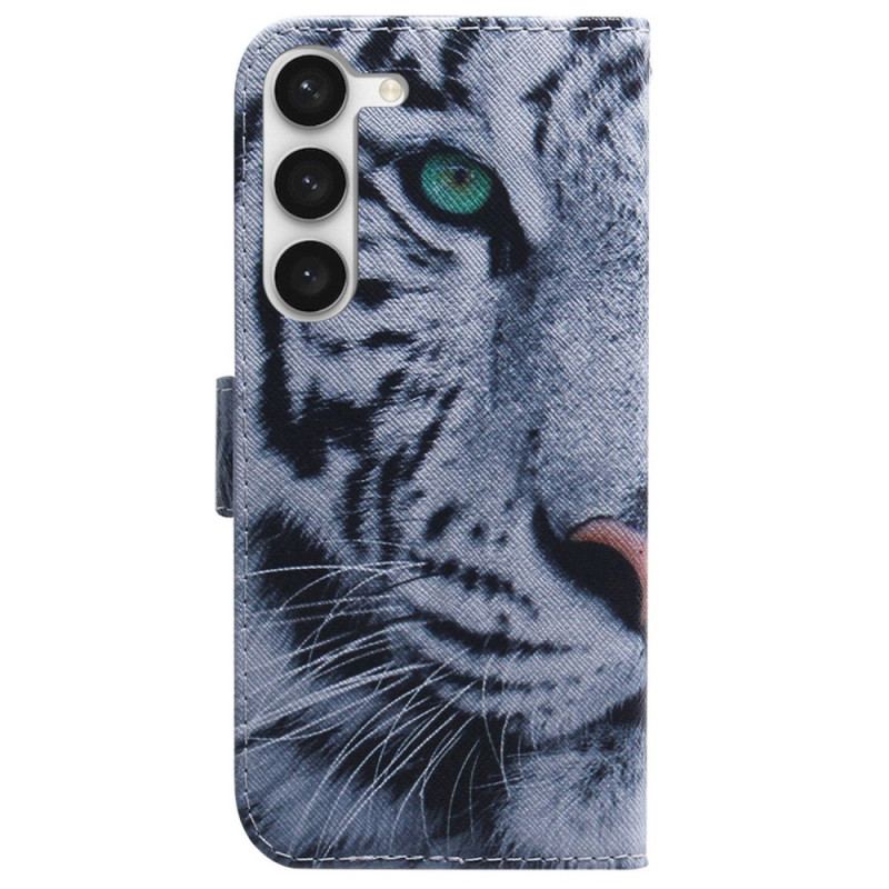 Capa Flip Para Samsung Galaxy S23 Plus 5G Tigre Branco