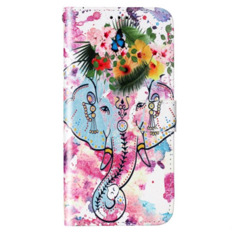 Capa Folio Para Samsung Galaxy S23 Plus 5G De Cordão Elefante Tribal Com Alça