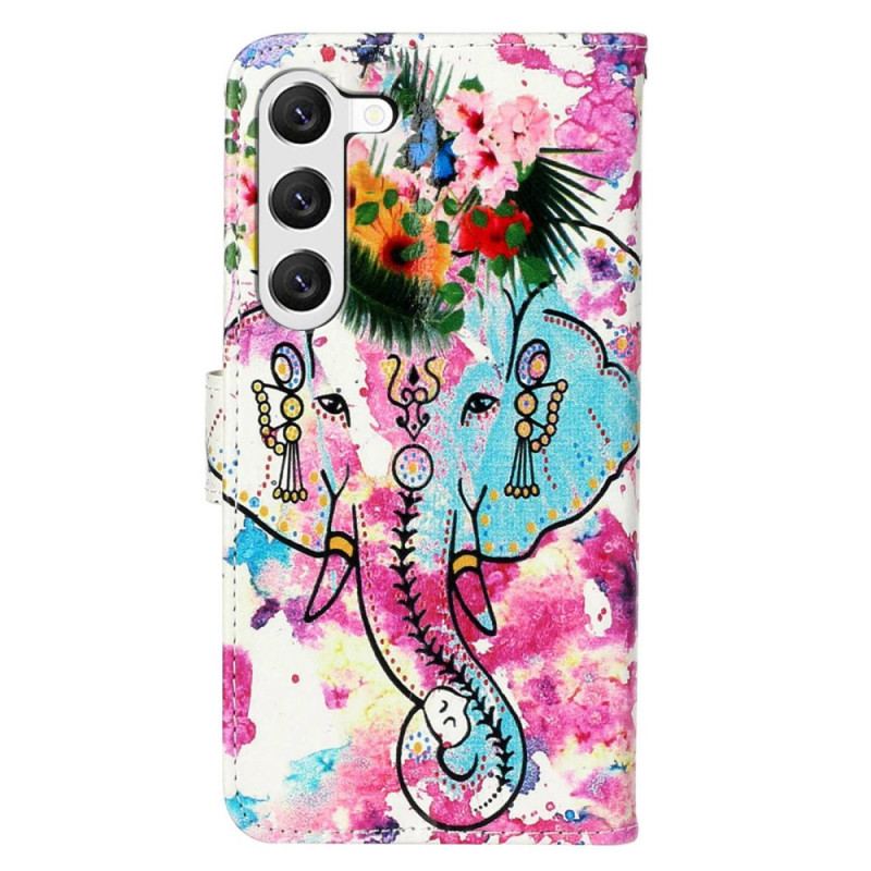 Capa Folio Para Samsung Galaxy S23 Plus 5G De Cordão Elefante Tribal Com Alça