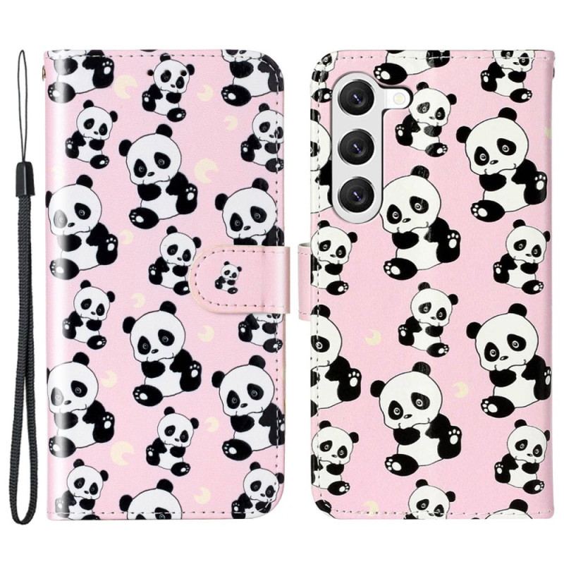 Capa Folio Para Samsung Galaxy S23 Plus 5G De Cordão Pandas Strappy