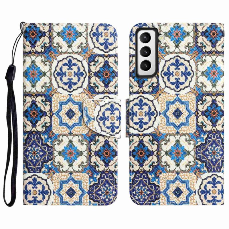 Capa Folio Para Samsung Galaxy S23 Plus 5G De Cordão Strappy Patchwork