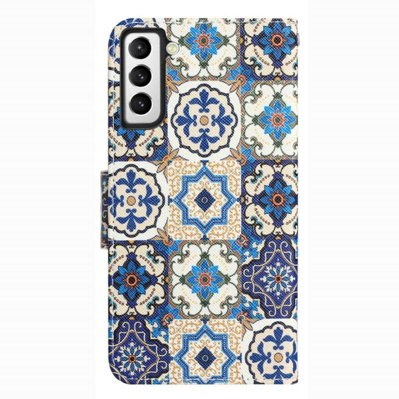 Capa Folio Para Samsung Galaxy S23 Plus 5G De Cordão Strappy Patchwork