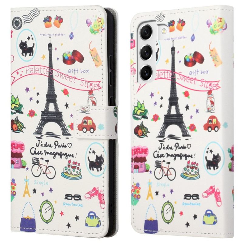 Capa Folio Para Samsung Galaxy S23 Plus 5G Eu Amo Paris