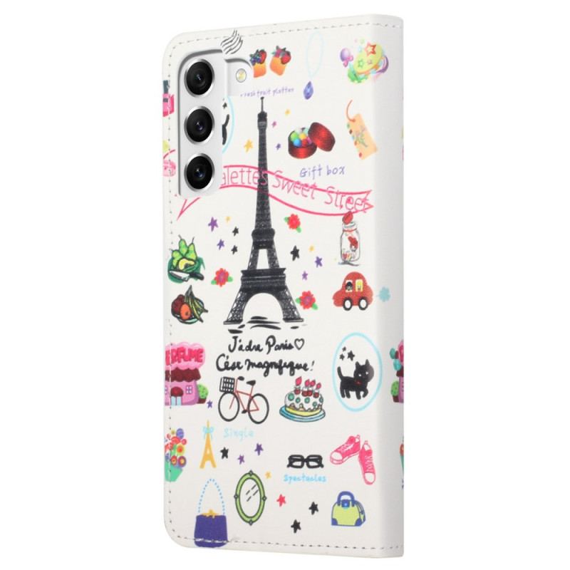 Capa Folio Para Samsung Galaxy S23 Plus 5G Eu Amo Paris