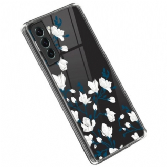 Capa Para Samsung Galaxy S23 Plus 5G Flores Brancas Sem Costura