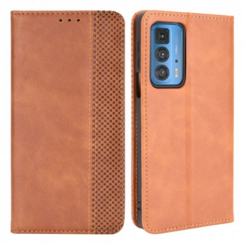 Capa De Celular Para Motorola Edge 20 Pro Flip Efeito Couro Vintage Estilizado