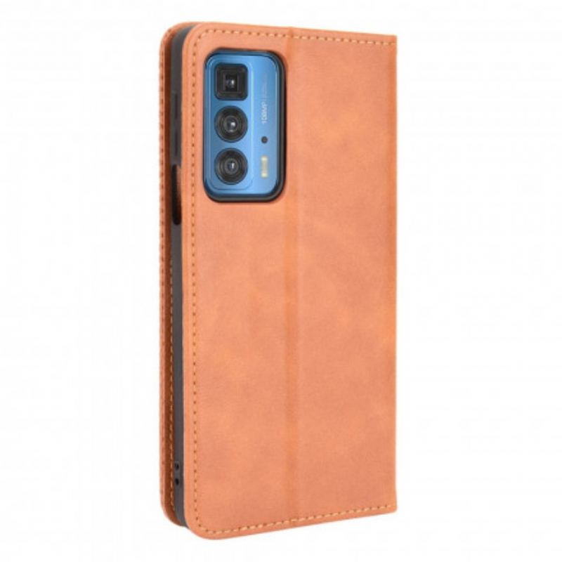 Capa De Celular Para Motorola Edge 20 Pro Flip Efeito Couro Vintage Estilizado