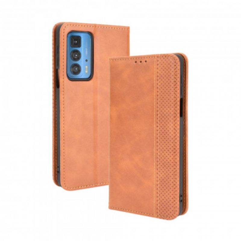 Capa De Celular Para Motorola Edge 20 Pro Flip Efeito Couro Vintage Estilizado