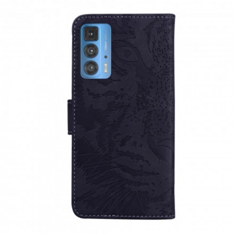 Capa De Couro Para Motorola Edge 20 Pro Estampa Cara De Tigre