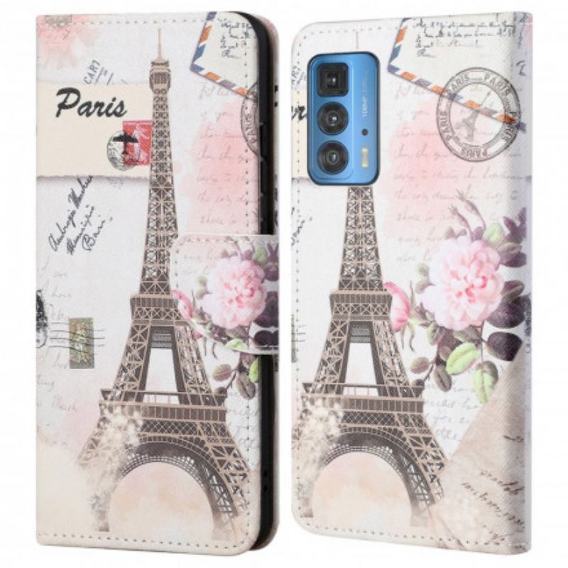 Capa De Couro Para Motorola Edge 20 Pro Torre Eiffel Retrô