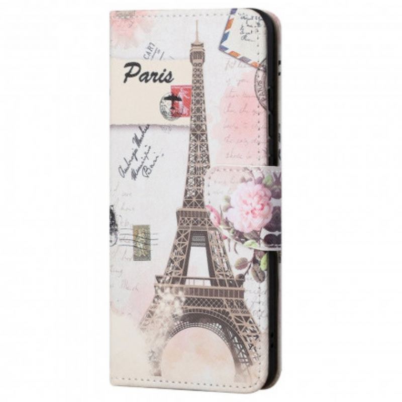 Capa De Couro Para Motorola Edge 20 Pro Torre Eiffel Retrô