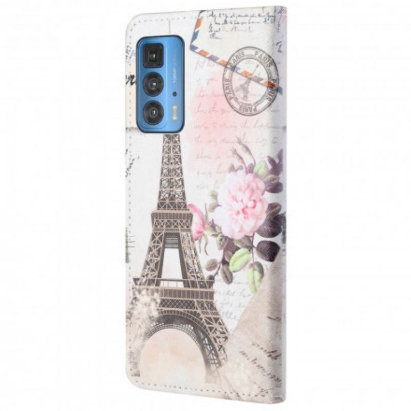 Capa De Couro Para Motorola Edge 20 Pro Torre Eiffel Retrô