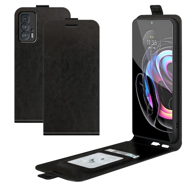 Capa Em Pele Para Motorola Edge 20 Pro Flip Efeito De Couro Com Aba Vertical