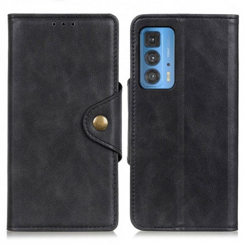 Capa Flip Para Motorola Edge 20 Pro Botão De Couro Falso