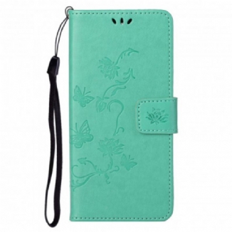 Capa Flip Para Motorola Edge 20 Pro De Cordão Pulseira Borboletas E Flores