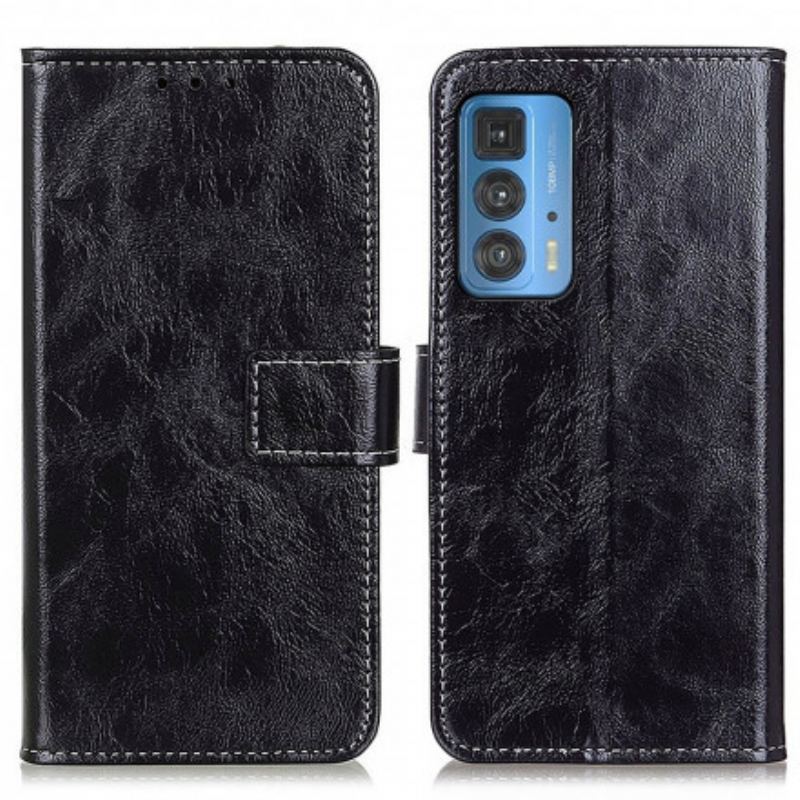 Capa Flip Para Motorola Edge 20 Pro Costuras Brilhantes E Expostas