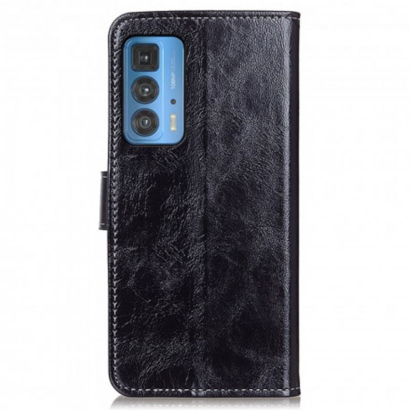 Capa Flip Para Motorola Edge 20 Pro Costuras Brilhantes E Expostas