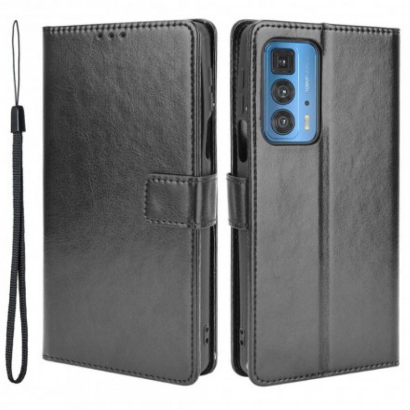 Capa Flip Para Motorola Edge 20 Pro Couro Falso Chamativo