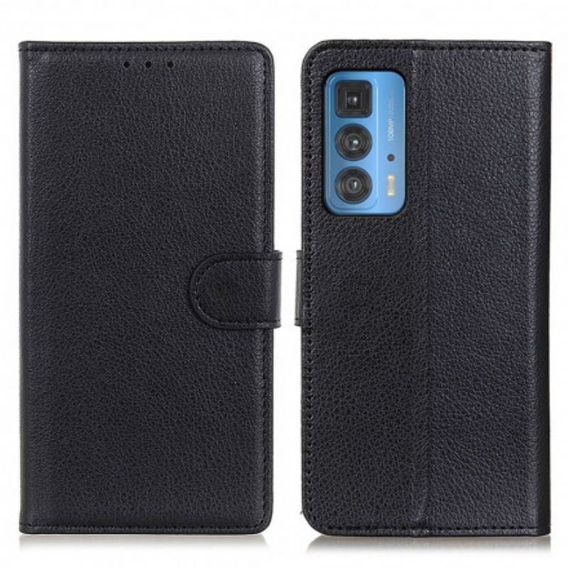 Capa Flip Para Motorola Edge 20 Pro Couro Sintético De Lichia Tradicional