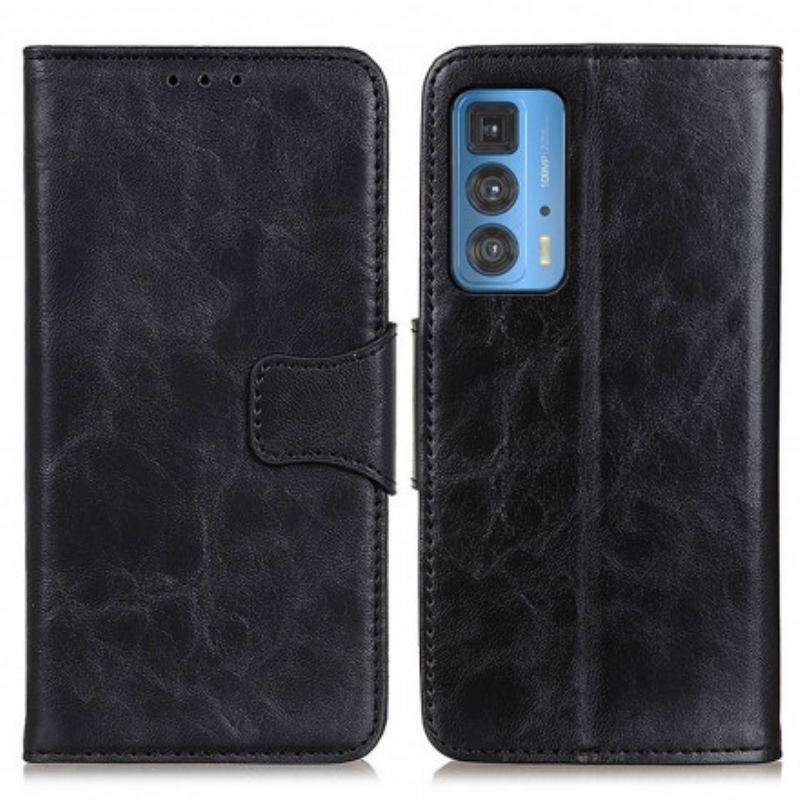 Capa Flip Para Motorola Edge 20 Pro Fecho Reversível De Couro Rachado