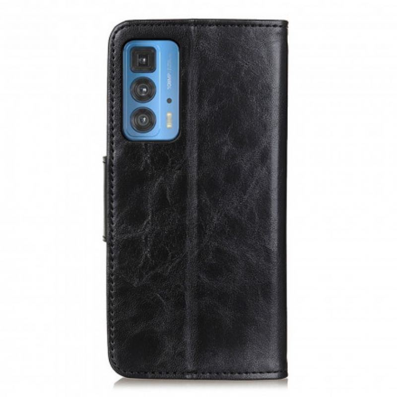 Capa Flip Para Motorola Edge 20 Pro Fecho Reversível De Couro Rachado