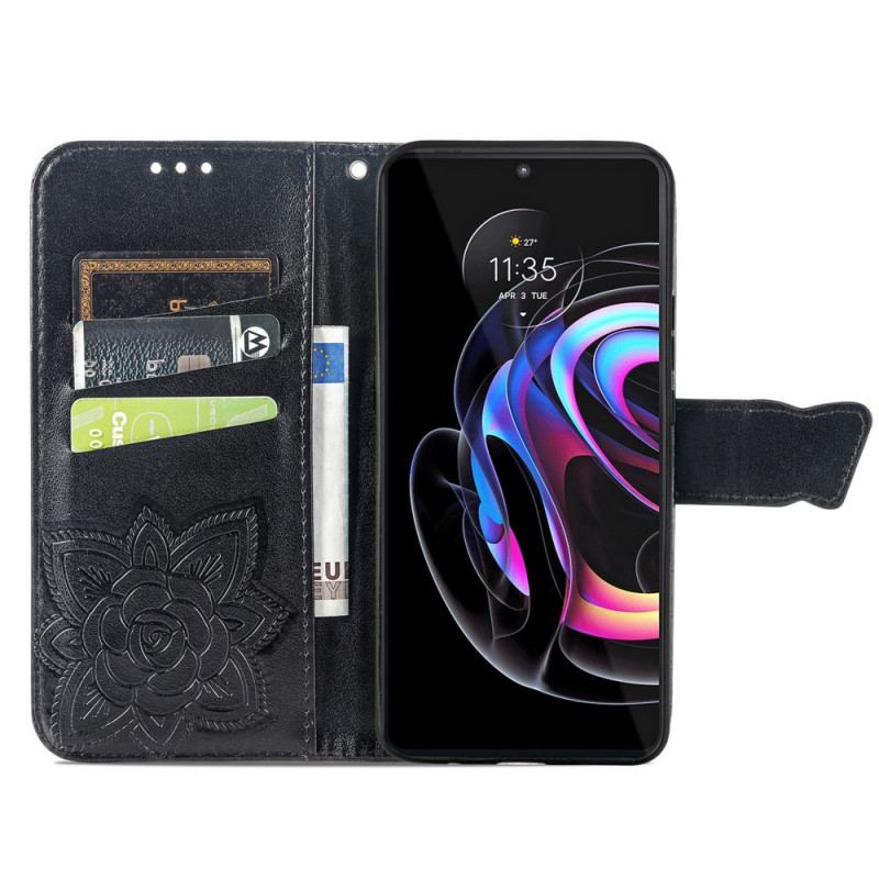 Capa Flip Para Motorola Edge 20 Pro Meia Borboleta