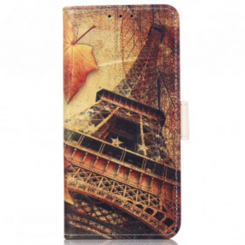 Capa Flip Para Motorola Edge 20 Pro Torre Eiffel No Outono